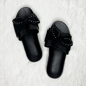 SCHUTZ / black slide sandals bow grommet studded / 5.5